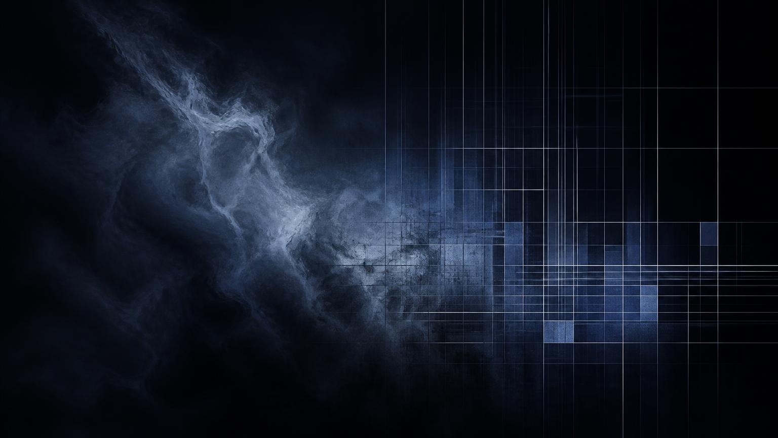 Fog resolving into an ordered grid, an abstraction of opacity turning into clarity